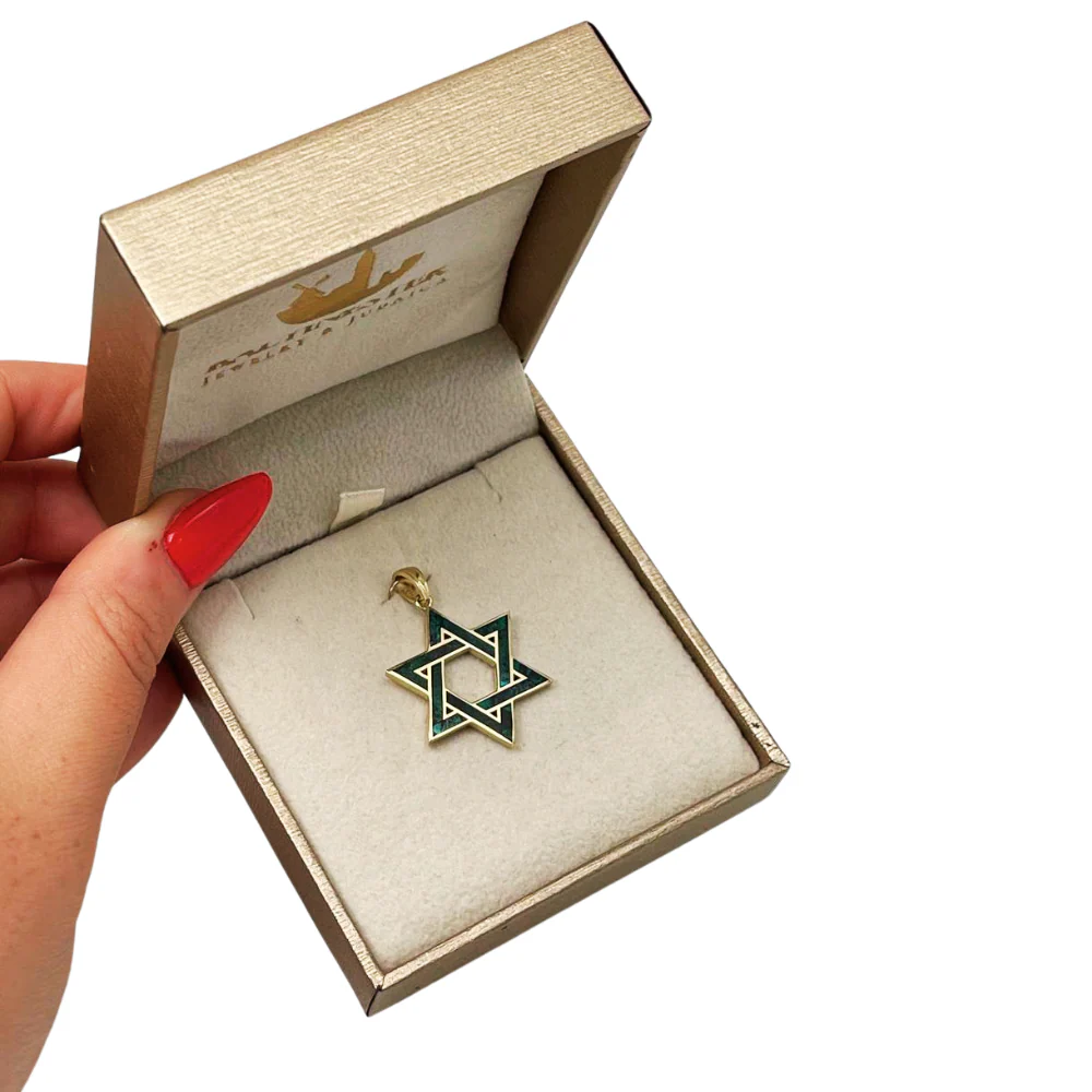 14K Gold Star of David Pendant with Israeli Eilat Stone - 24mm - Image 4