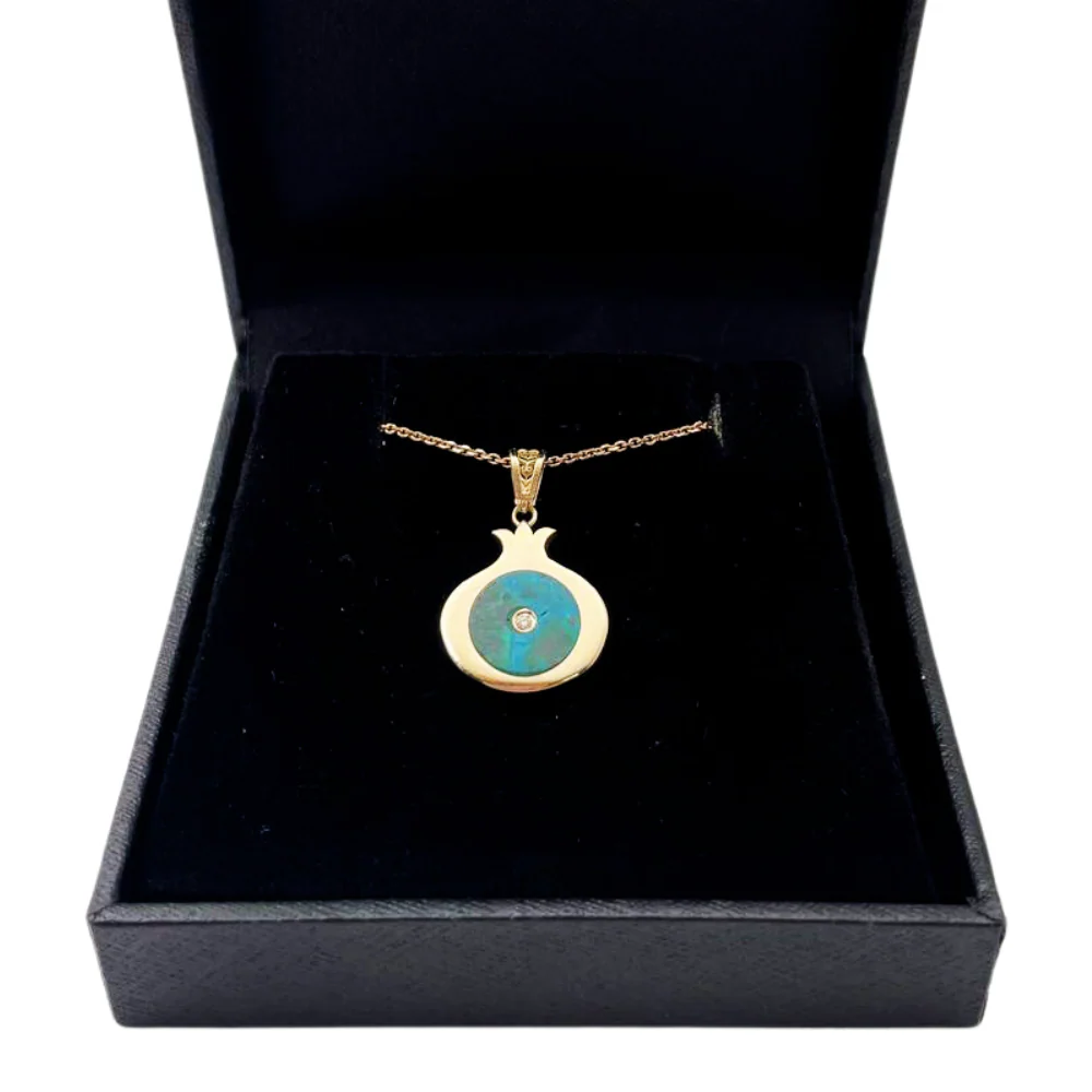 Israeli Eilat & Diamond Pomegranate Pendant in 14K Gold - Image 6