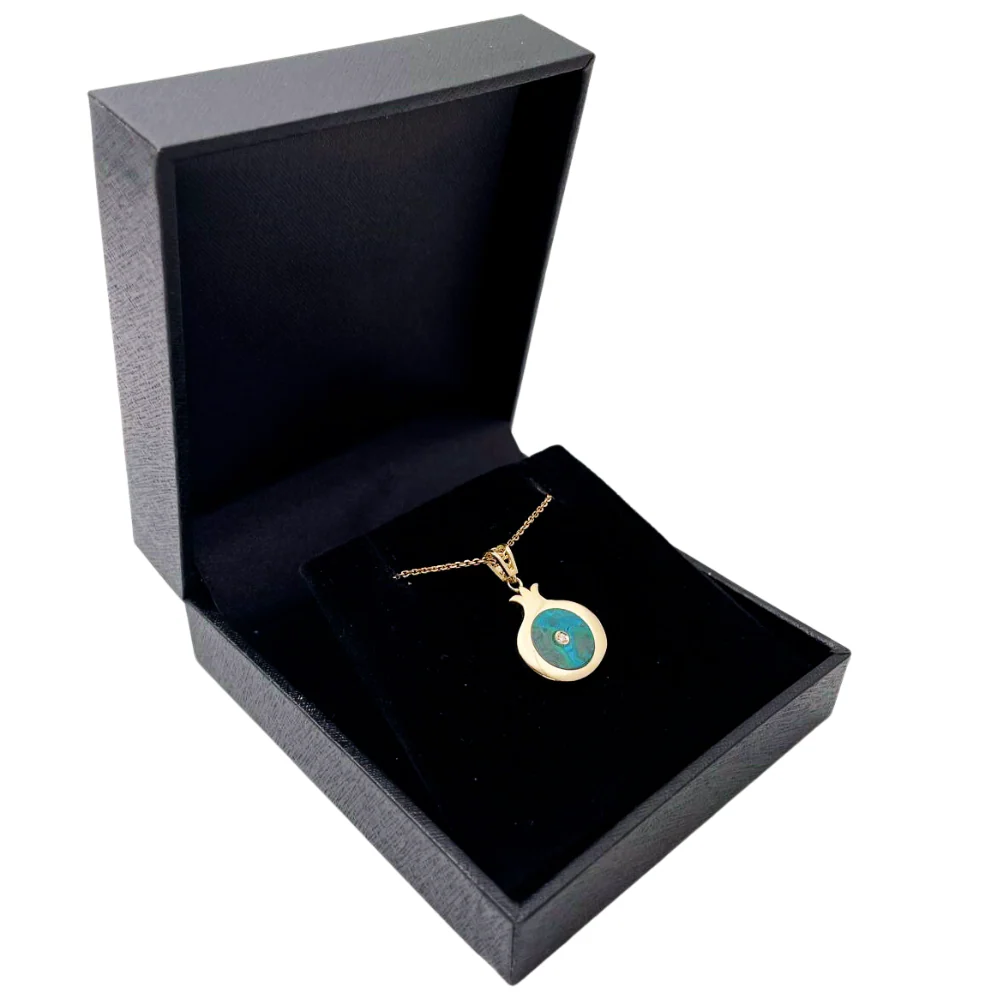 Israeli Eilat & Diamond Pomegranate Pendant in 14K Gold - Image 7