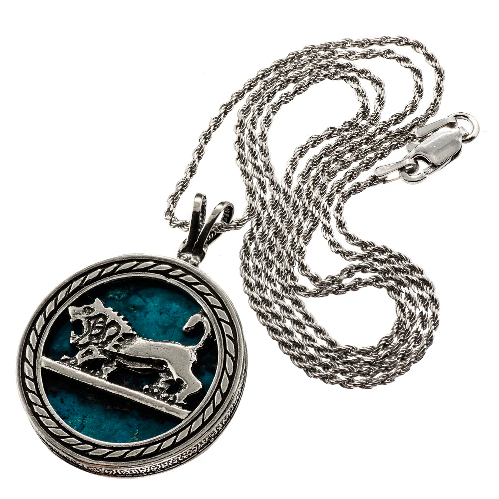 Lion of Judah Pendant and Chain - Jerusalem Eilat Stone Round Silver - Image 3