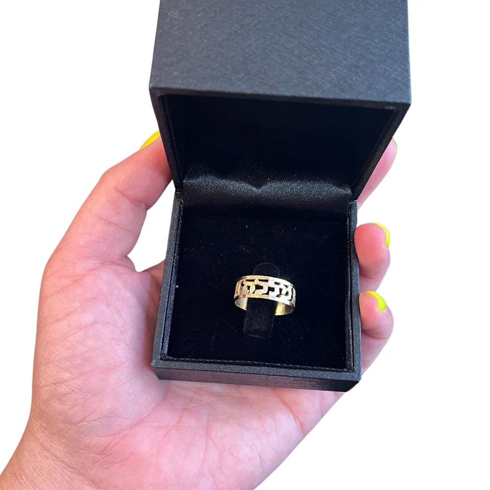 14k Gold Brushed Cutout Elegant Jewish Wedding Ring - Image 3