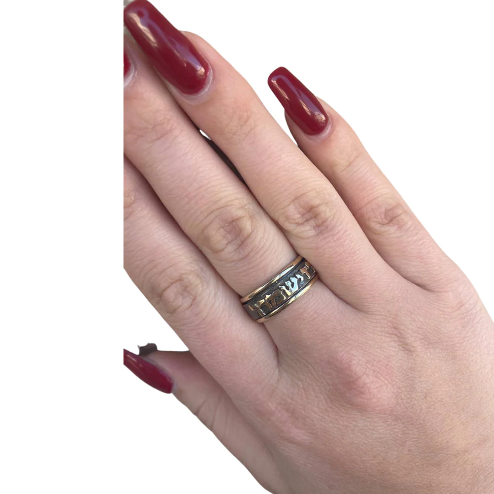 Blackened Sterling Silver and 14k Gold Spinner Wedding Band - Image 3