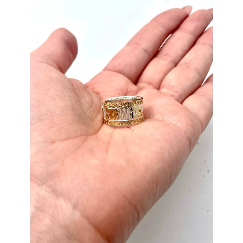This Too Shall Pass Hebrew Wedding Ring Imperial - Silver & 14K Gold - Image 5
