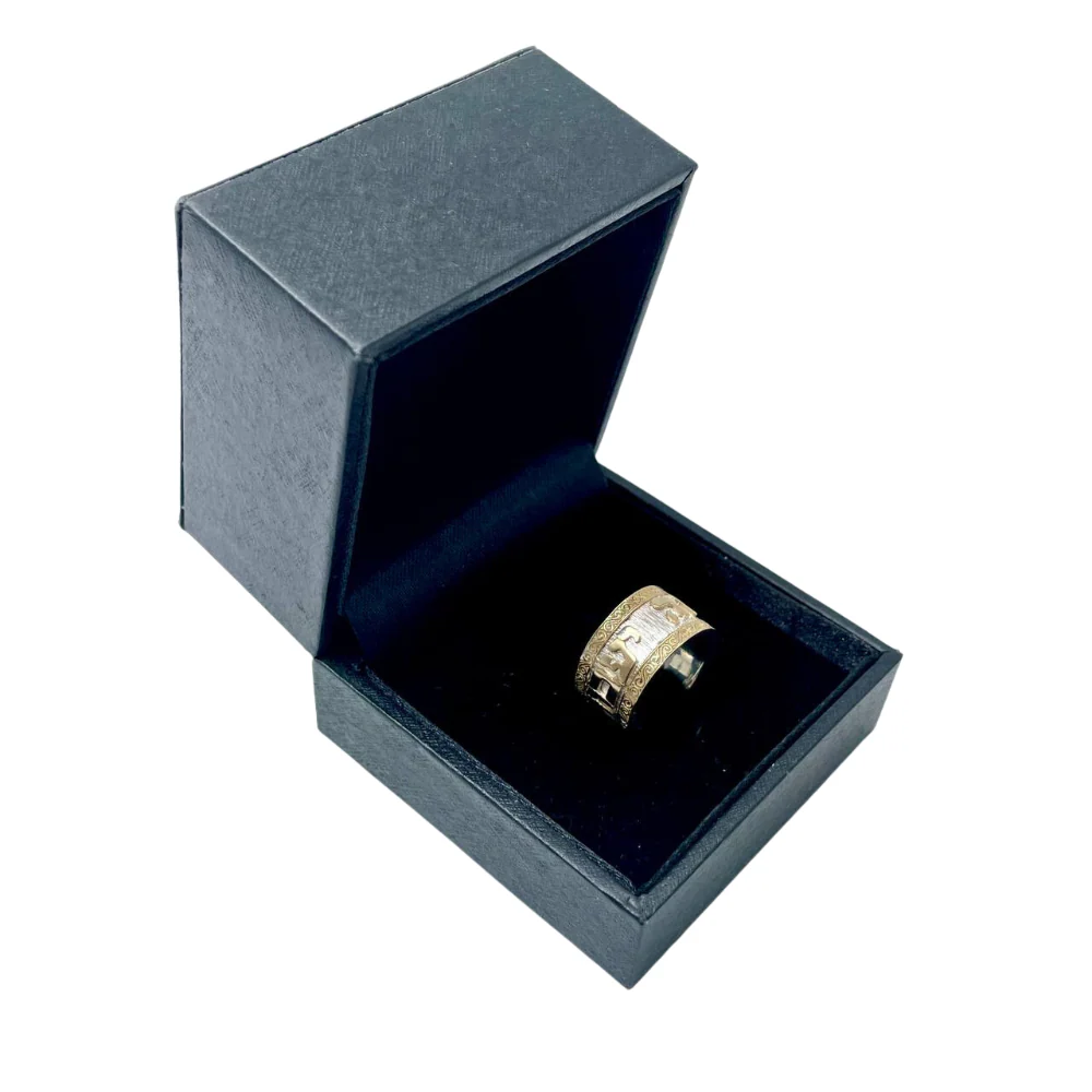 This Too Shall Pass Hebrew Wedding Ring Imperial - Silver & 14K Gold - Image 6