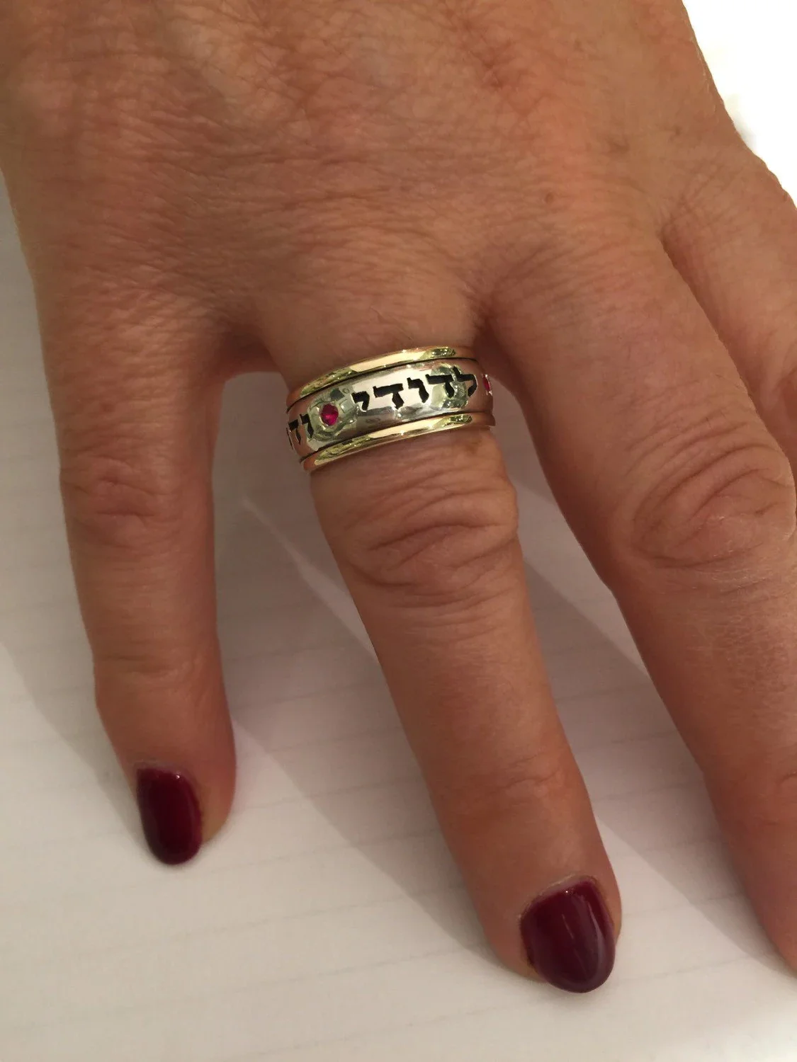 Silver and Gold Ruby Ani L'dodi Jewish Wedding Ring - Image 4