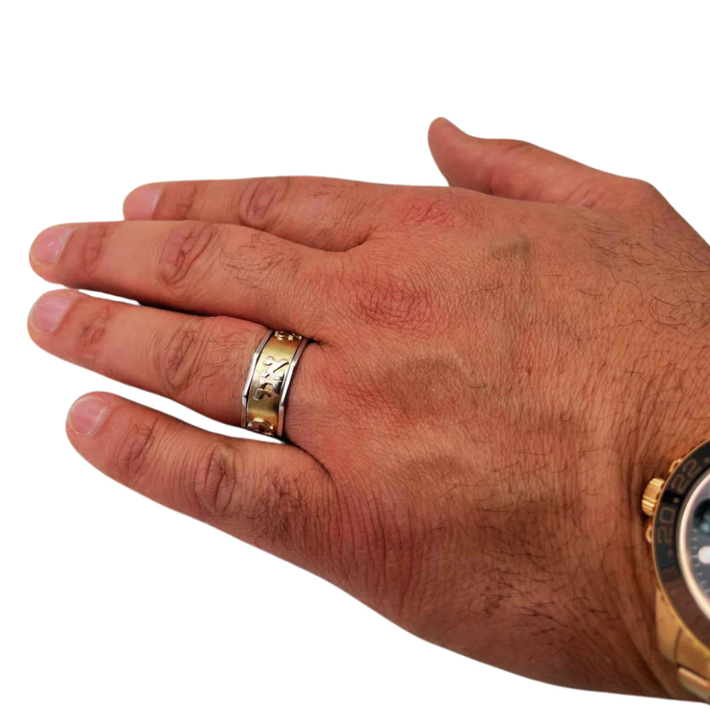 Hebrew Wedding Shema Israel Ring in Two Tone 14K Gold - Image 3