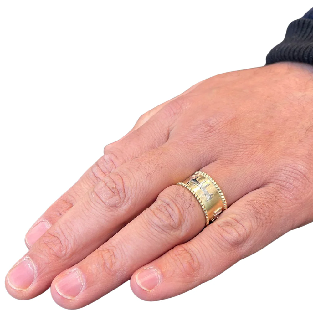 14k Matte Gold Beaded Jewish Wedding Ring - Image 4