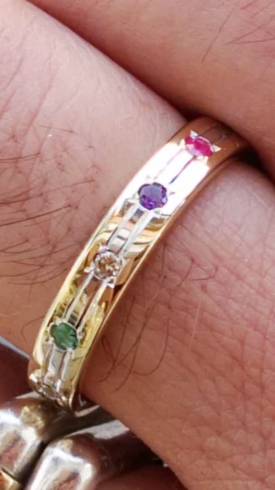 Slim 14k Gold Multicolored Hoshen Gems Wedding Ring Ani Ledodi - Image 2