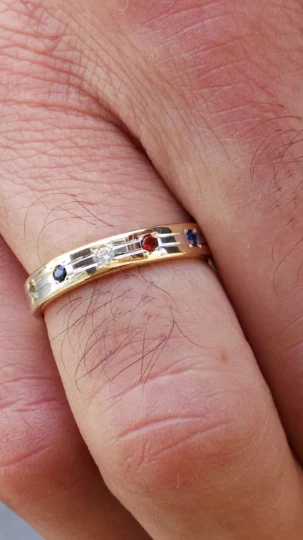 Slim 14k Gold Multicolored Hoshen Gems Wedding Ring Ani Ledodi - Image 3