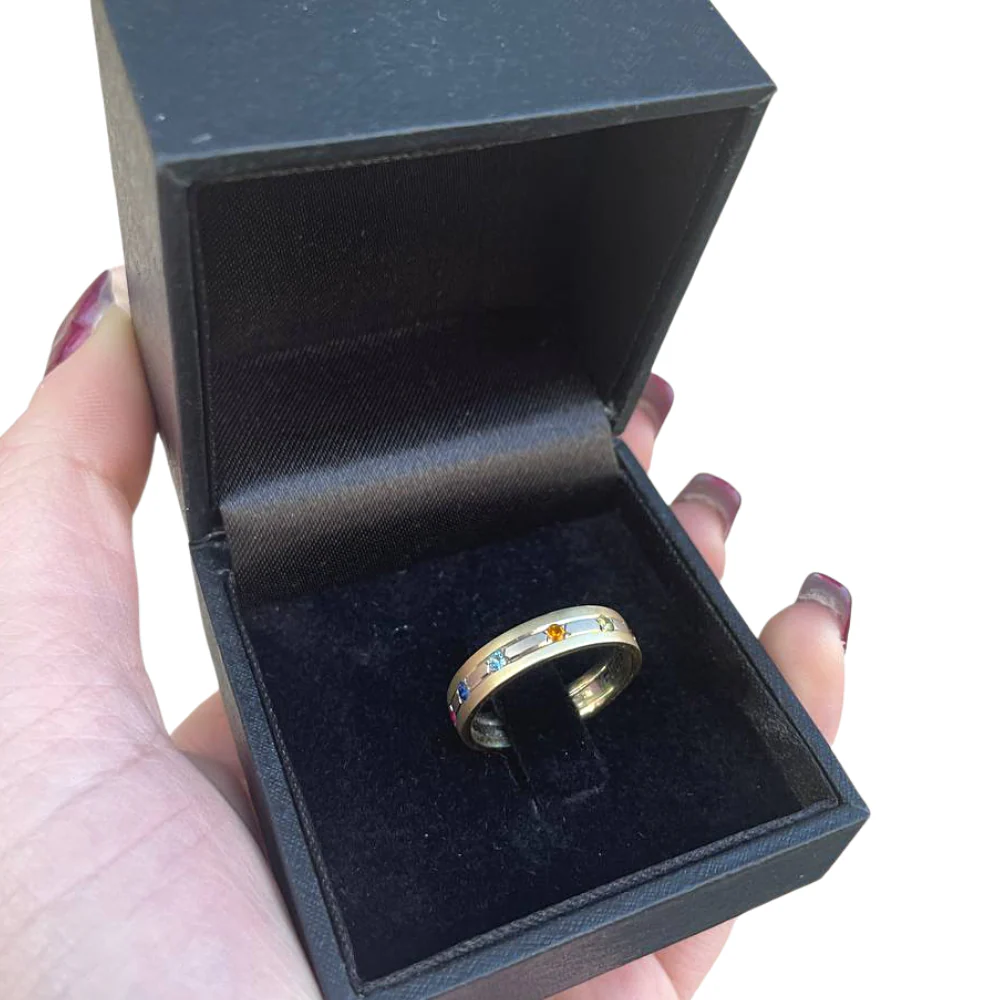 Slim 14k Gold Multicolored Hoshen Gems Wedding Ring Ani Ledodi - Image 7