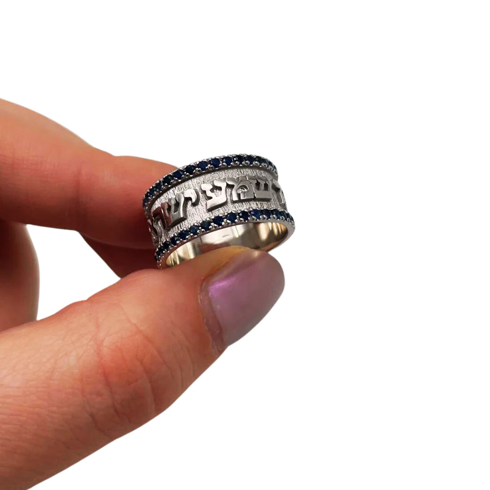 14k White Gold Wide Blue Sapphire Ani Ledodi Ring - Image 4