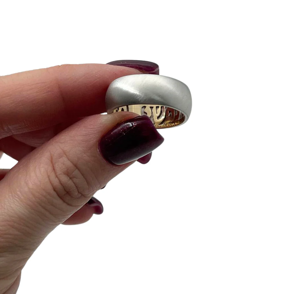 14K Gold Wedding Band - Wide Matte Hidden Message - Image 2