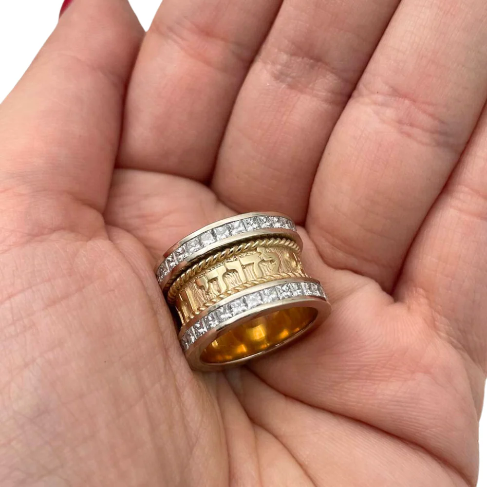 14k Two Tone Gold Braid Design Diamond Wedding Ring - Image 5