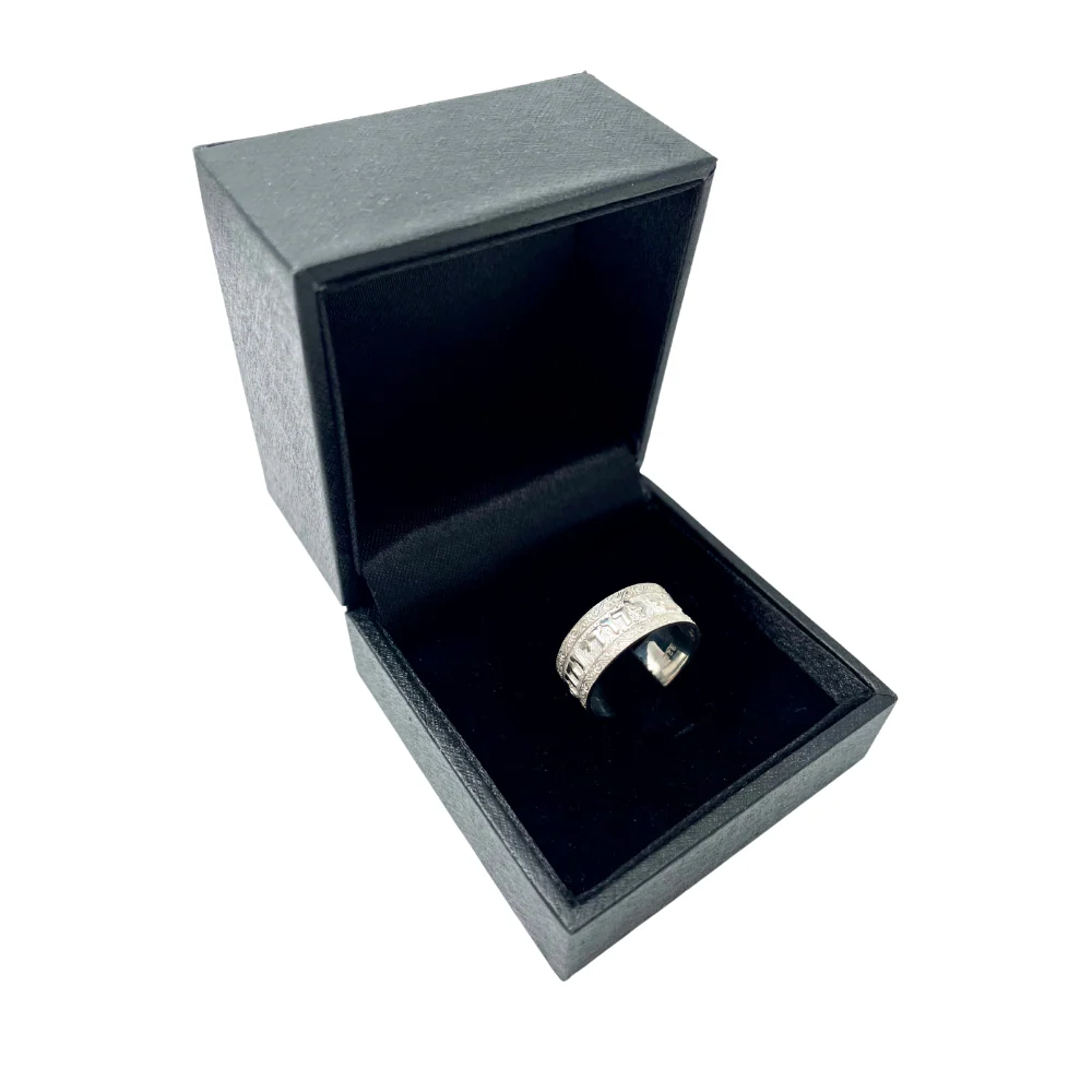 Elaborate Sterling Silver Hebrew Wedding Band, Curlicue Borders - Image 4