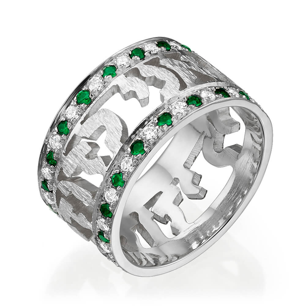 Majestic Emerald Diamond Ani L'dodi Ring 14k Yellow Gold - Image 2