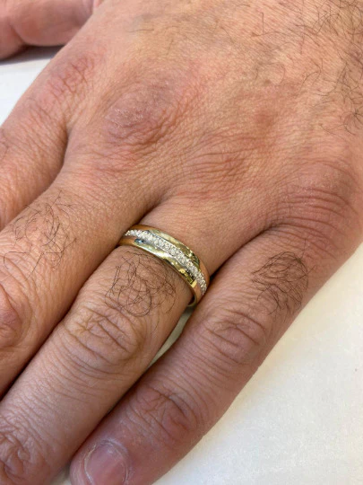 14K Gold Pave Set Diamonds Hebrew Wedding Ring with Inside Engraving - Image 3