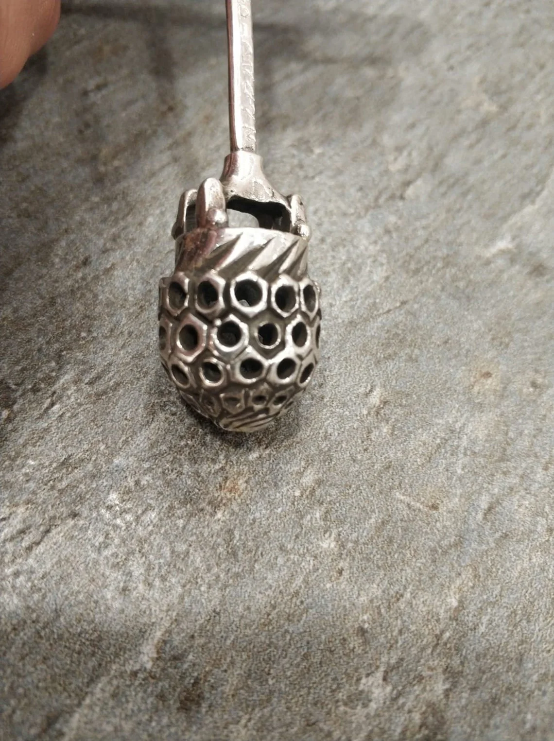 Sterling Silver Honey Spoon HoneyComb Design - Image 3
