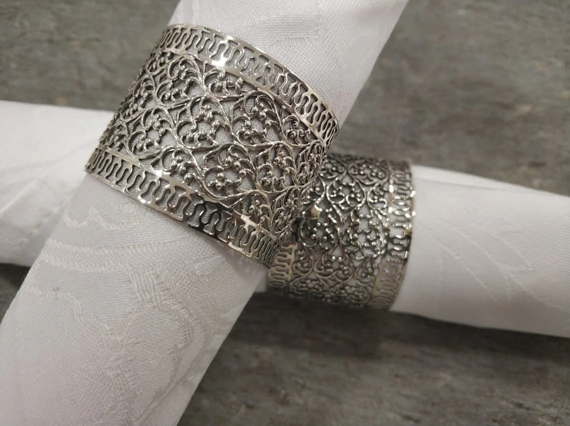 Personalized Silver Napkin Rings with Filigree - Image 5