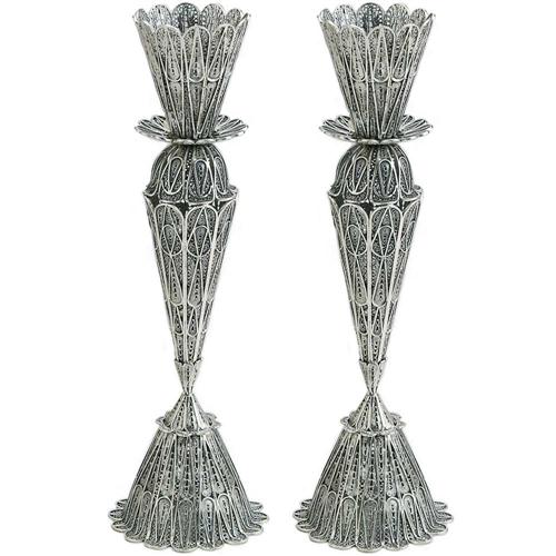 Large Filigree Lace Silver Candle Holders