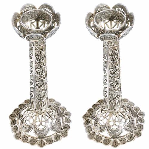 Silver Filigree Flower Candle Holders
