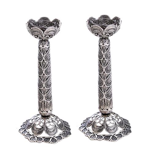Silver Tall Filigree Loop Candle Holders