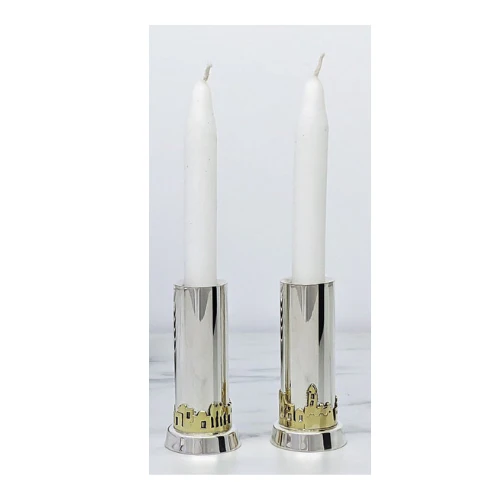 Sterling Silver and Brass Jerusalem of Gold Candlesticks - Image 4