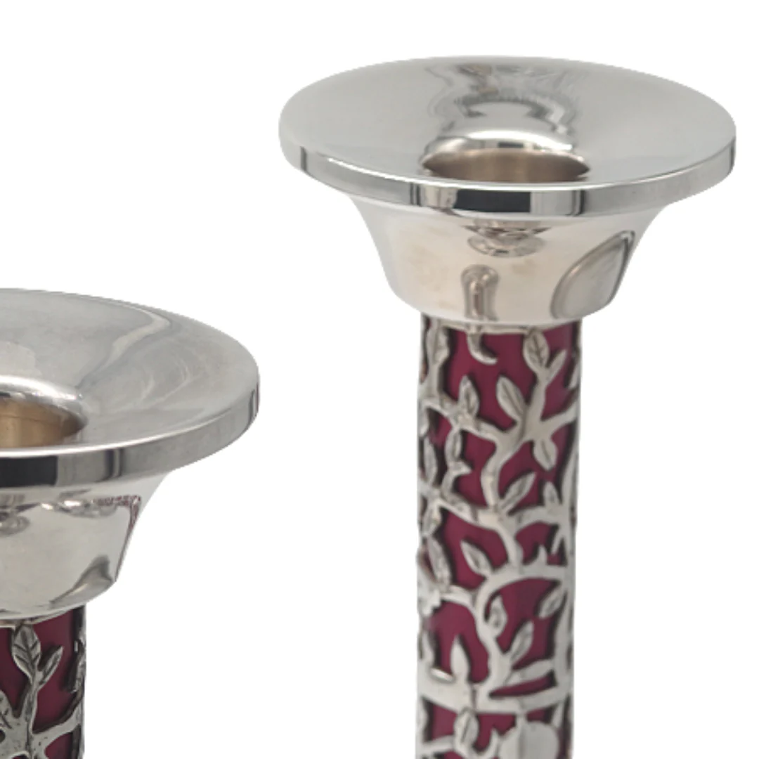 Sterling Silver Tall Purple Floral Candlesticks - Image 3