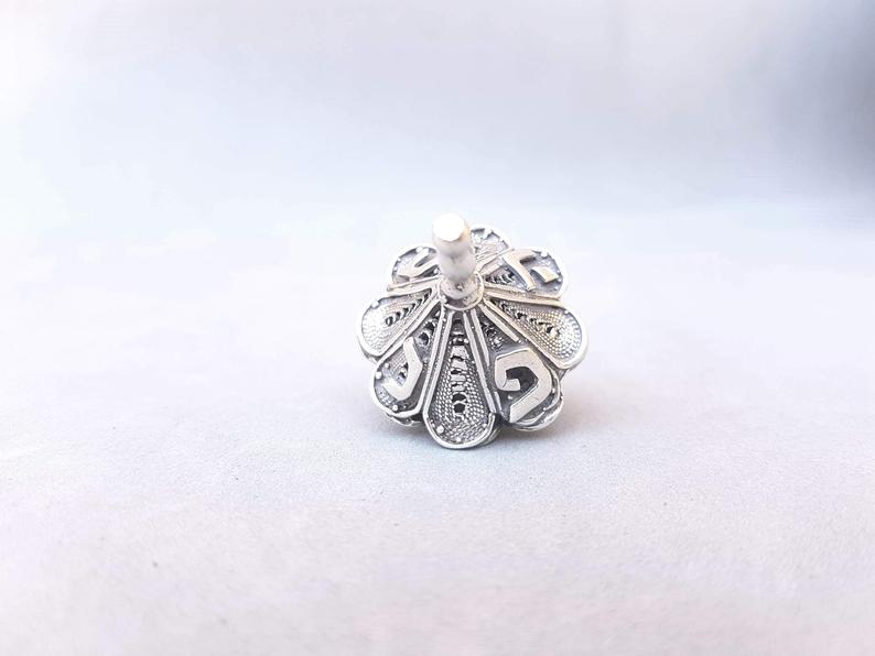 Sterling Silver Hanukkah Dreidel with Filigree Art - Small - Image 3