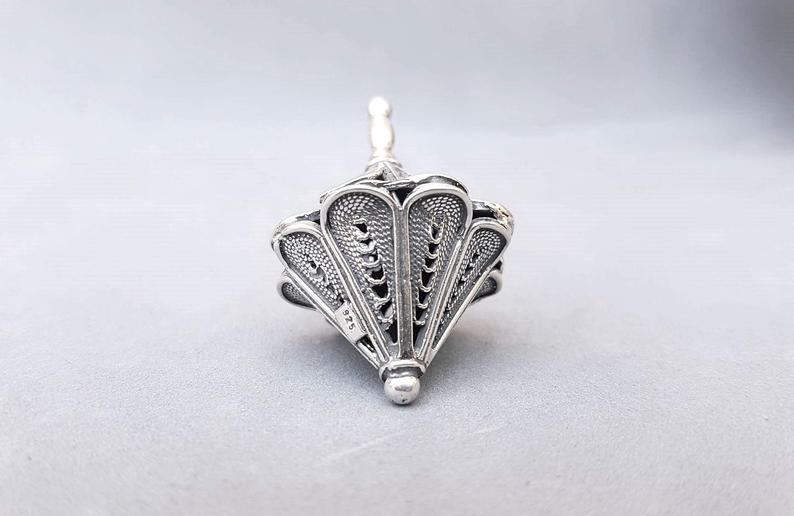 Sterling Silver Hanukkah Dreidel with Filigree Art - Small - Image 4