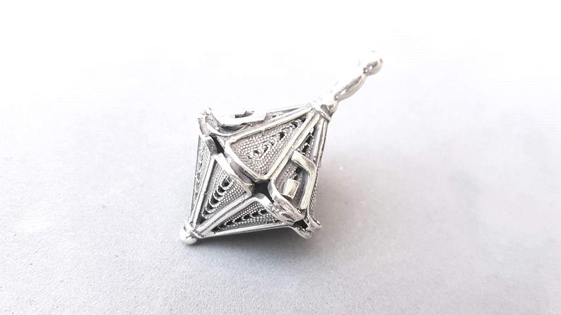 Sterling Silver Hanukkah Dreidel with Filigree Art - Small - Image 5