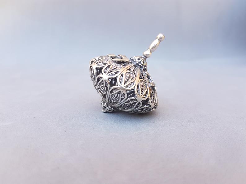 Sterling Silver Domed Filigree Dreidel - Image 3