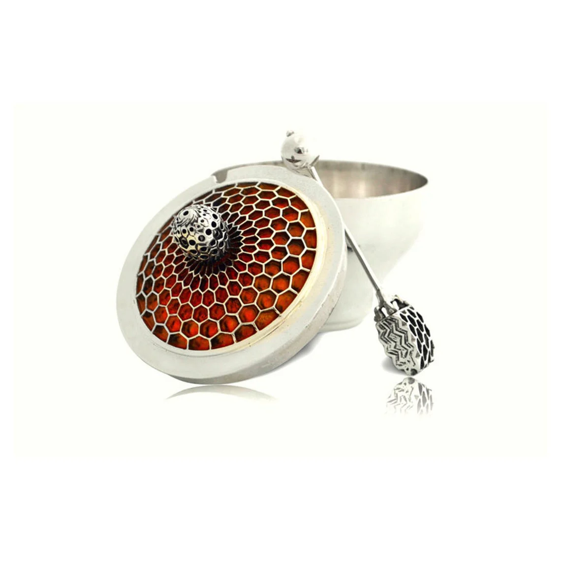 Sterling Silver Honeycomb Honey Dish and Plate Set - Image 4