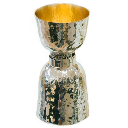 Silver Hammered Wide Shot Glass and Kiddush Cup - Image 3