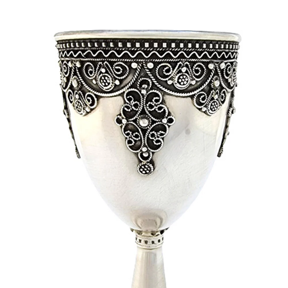 Goblet Style Sterling Silver Kiddush Cup in Medium Filigree - Image 3