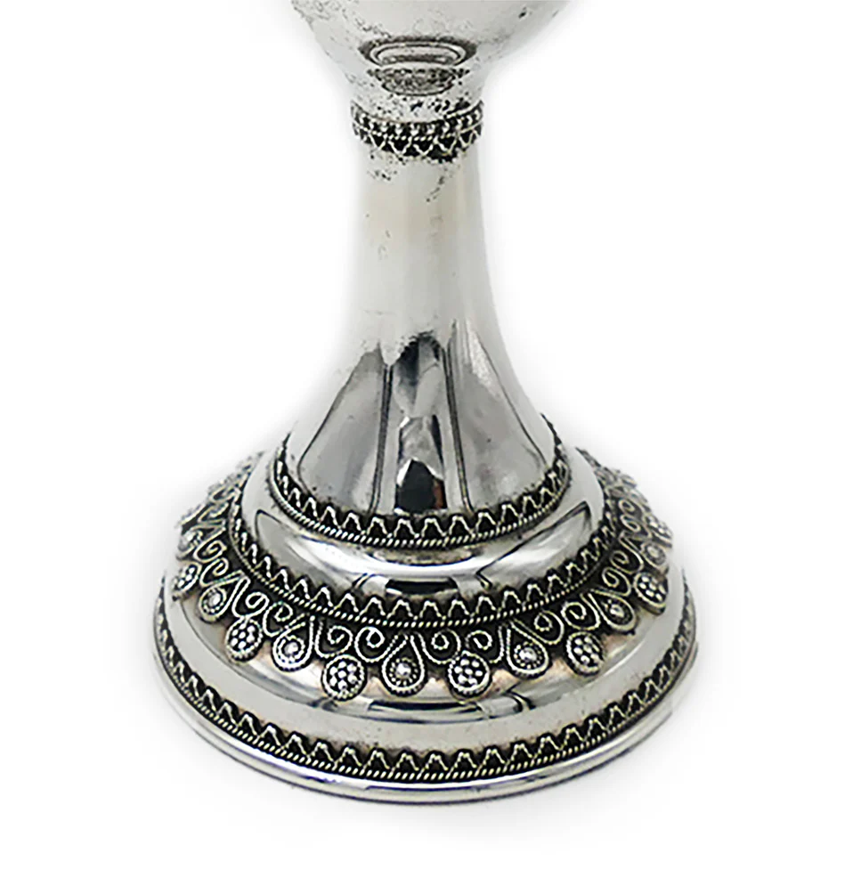 Sterling Silver Kiddush Cup Yemenite Filigree with Stem - Image 3