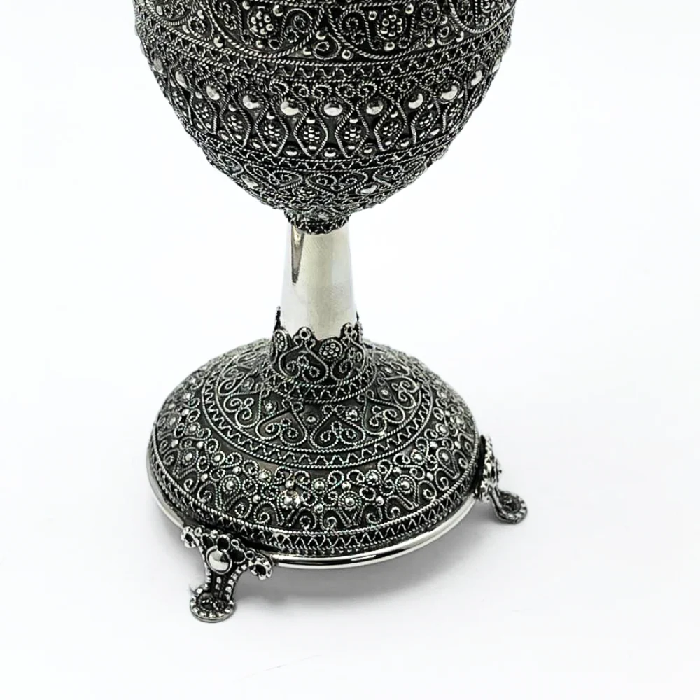 Kiddush Cup with Stem and legs in Sterling Silver with Detailed Filigree Art - Image 3
