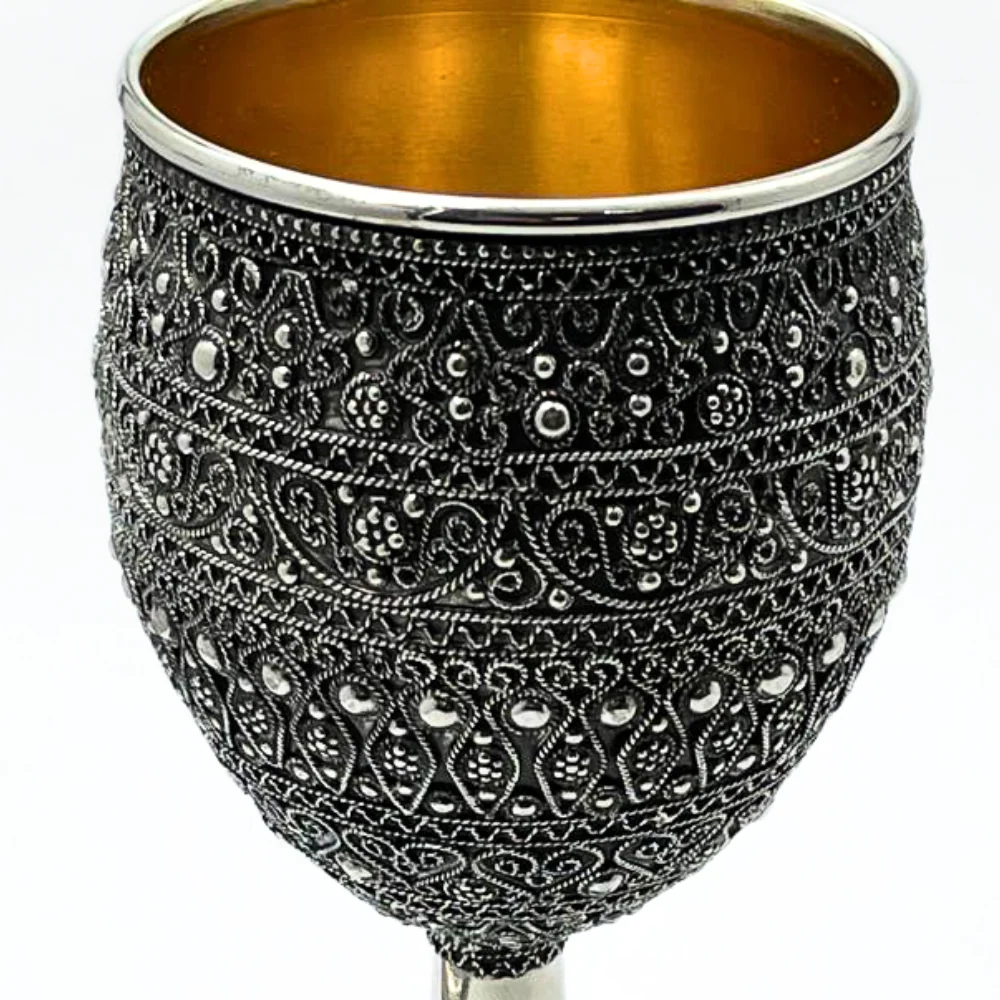 Kiddush Cup with Stem and legs in Sterling Silver with Detailed Filigree Art - Image 4