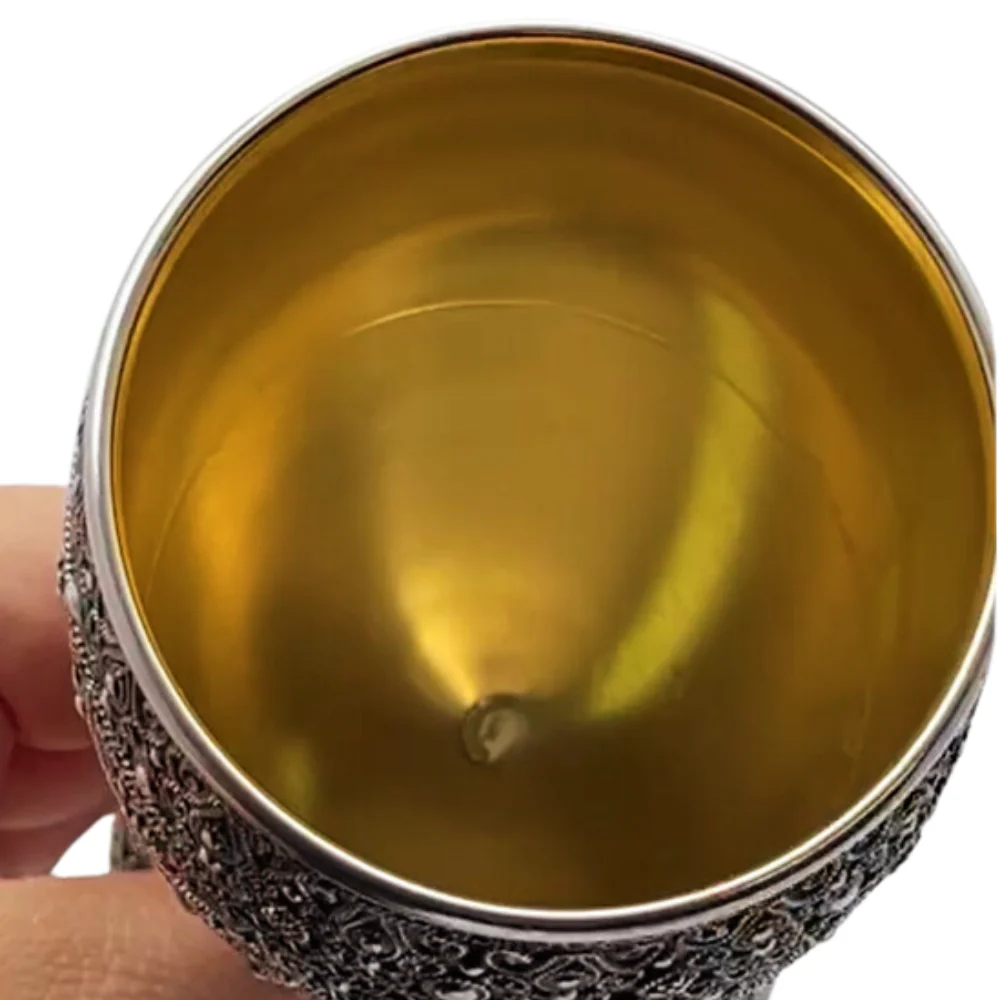 Kiddush Cup with Stem and legs in Sterling Silver with Detailed Filigree Art - Image 5
