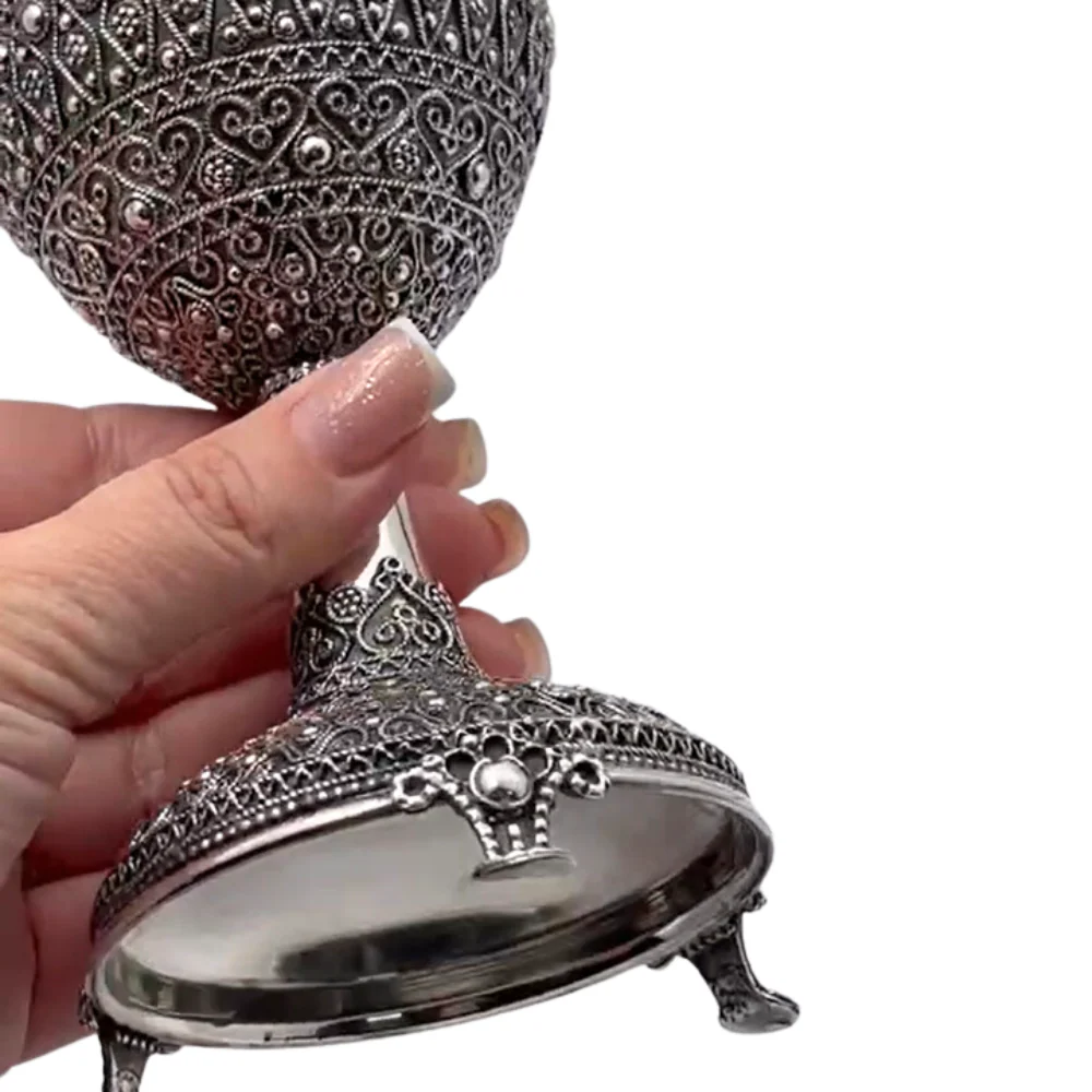 Kiddush Cup with Stem and legs in Sterling Silver with Detailed Filigree Art - Image 6