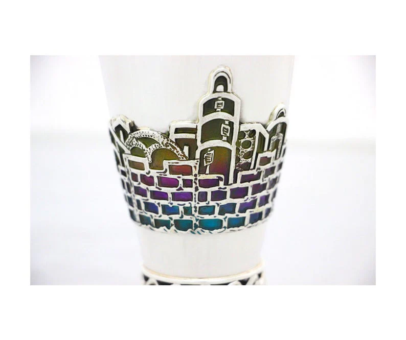 Silver Jerusalem Multicolored Enamel Kiddush Cup - Image 6