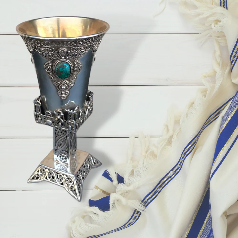 Kiddush Cup - Jerusalem Skyline Eilat Stone Sterling Silver Square - Image 4