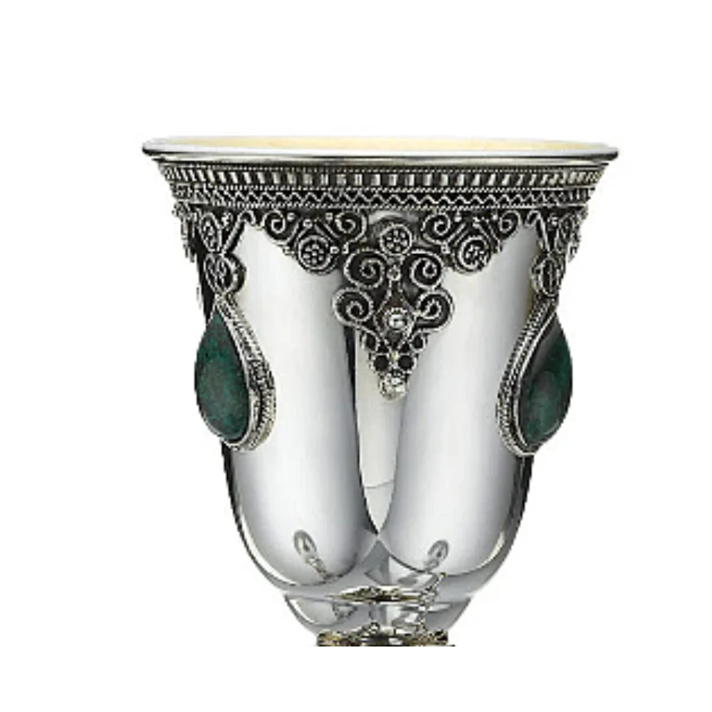 Round Kiddush Cup with Hasidic Musicians - Eilat Stones and Sterling Silver - Image 8