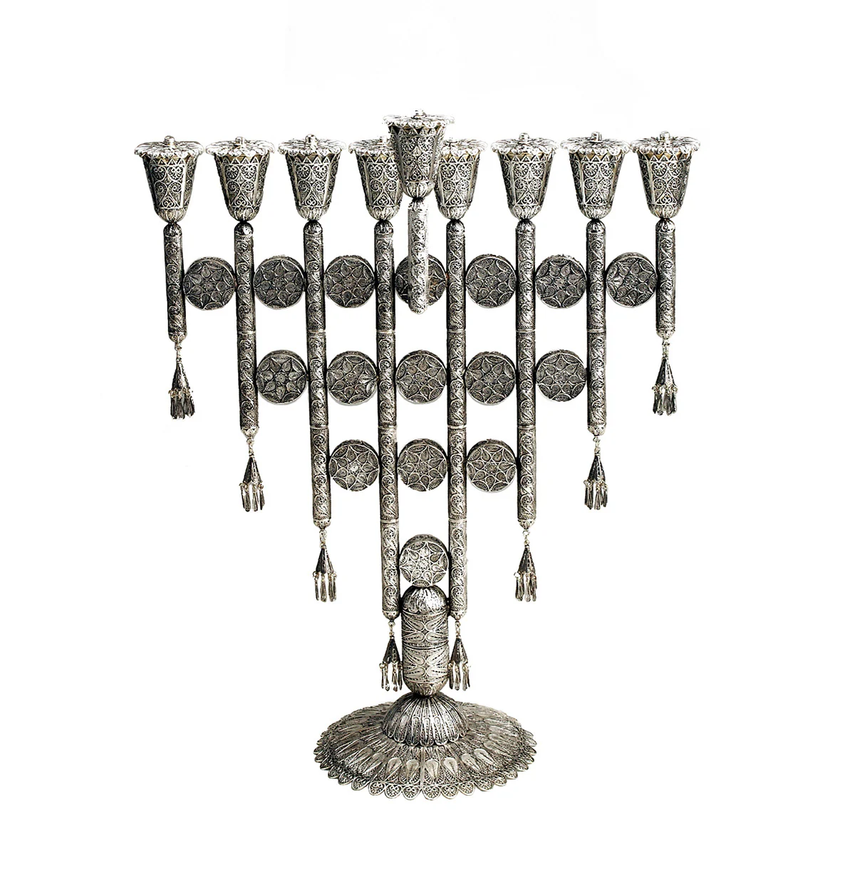 Sterling Silver Menorah with Filigree Discs
