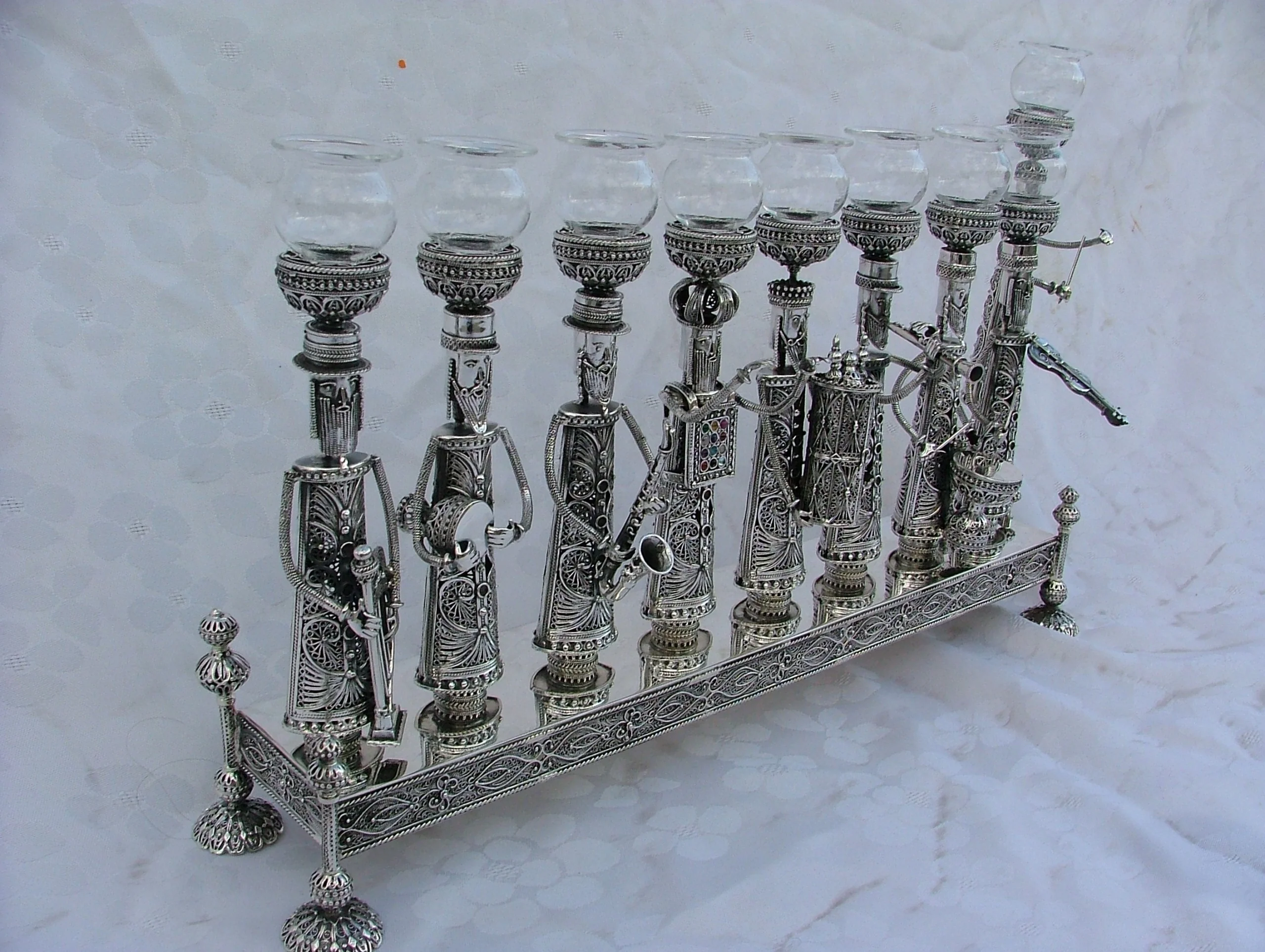 Silver Menorah with Klezmer Musicians - Large Size - Image 10