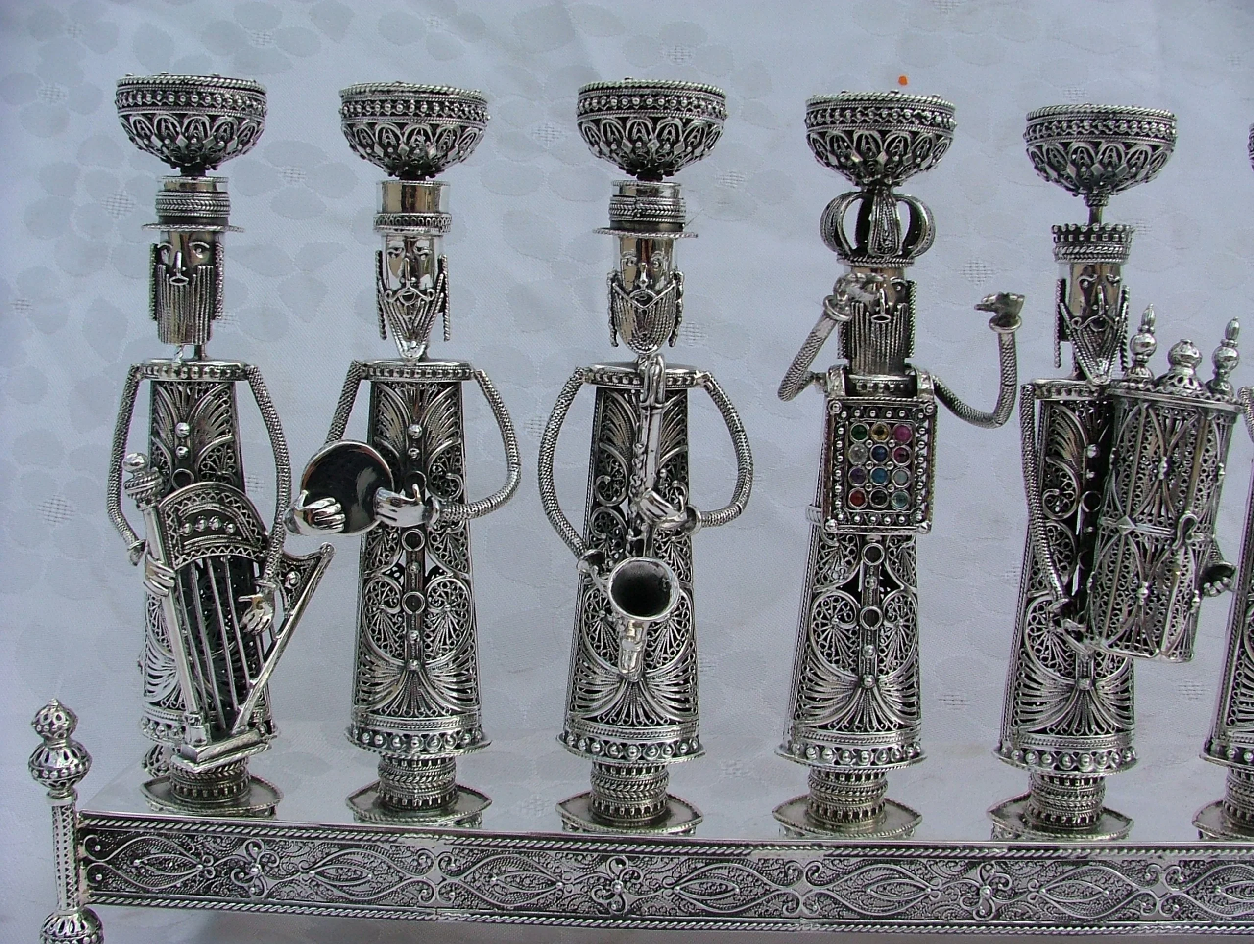 Silver Menorah with Klezmer Musicians - Large Size - Image 4