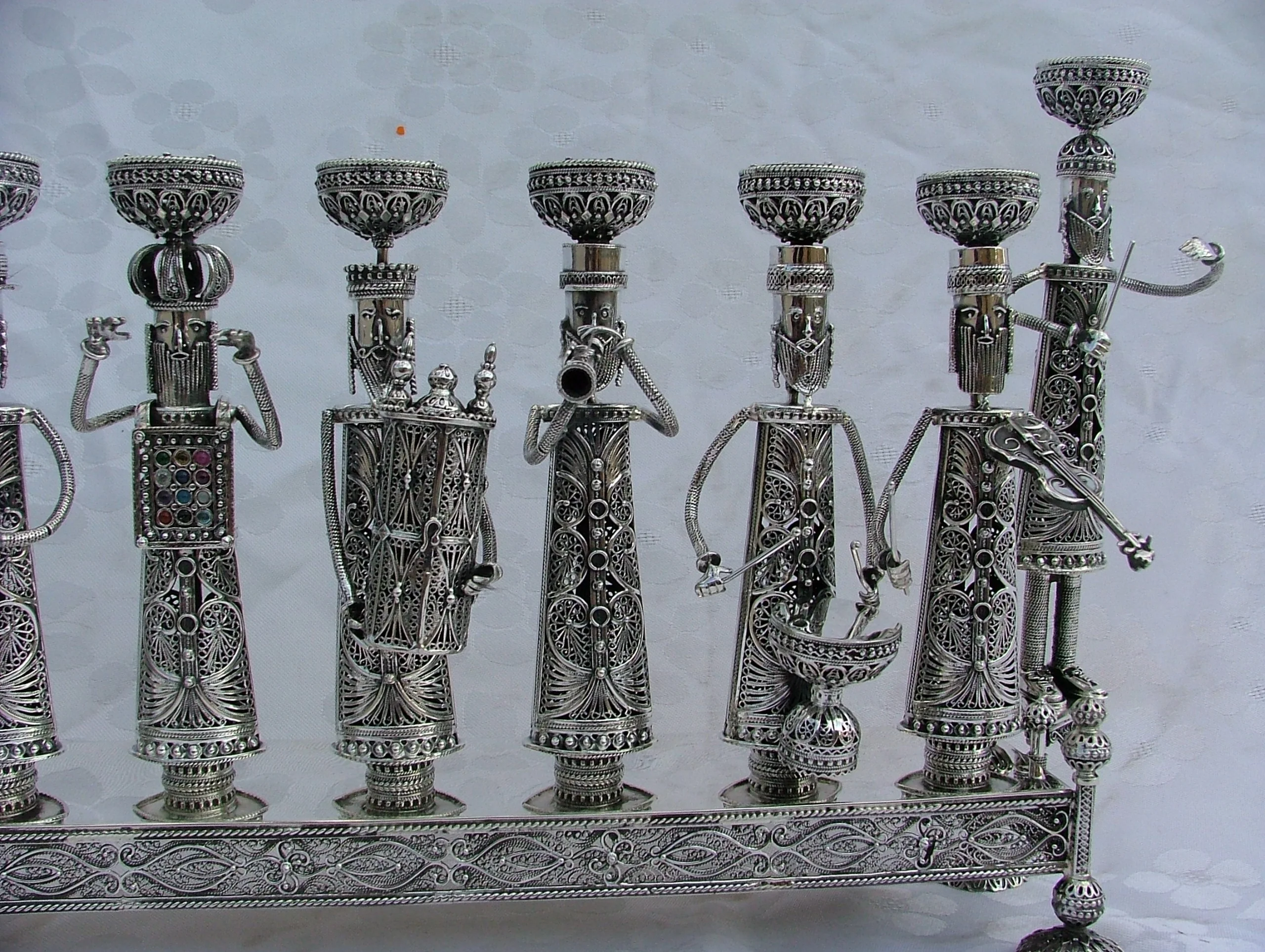Silver Menorah with Klezmer Musicians - Large Size - Image 5