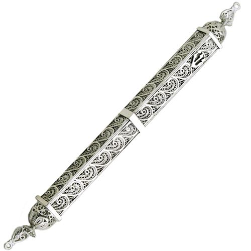 Sterling Silver Triangular Filigree Mezuzah Case
