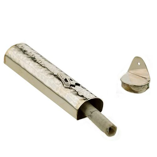 Sterling Silver Hammered Round Mezuzah - Image 2