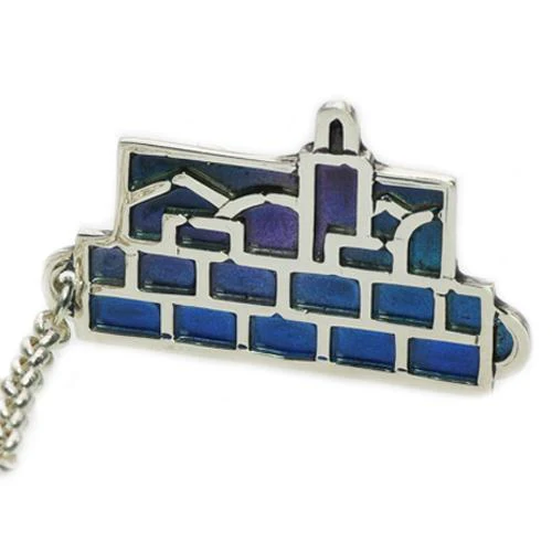 Dark Colored Enamel Jerusalem Skyline Silver Tallit Clips - Image 2