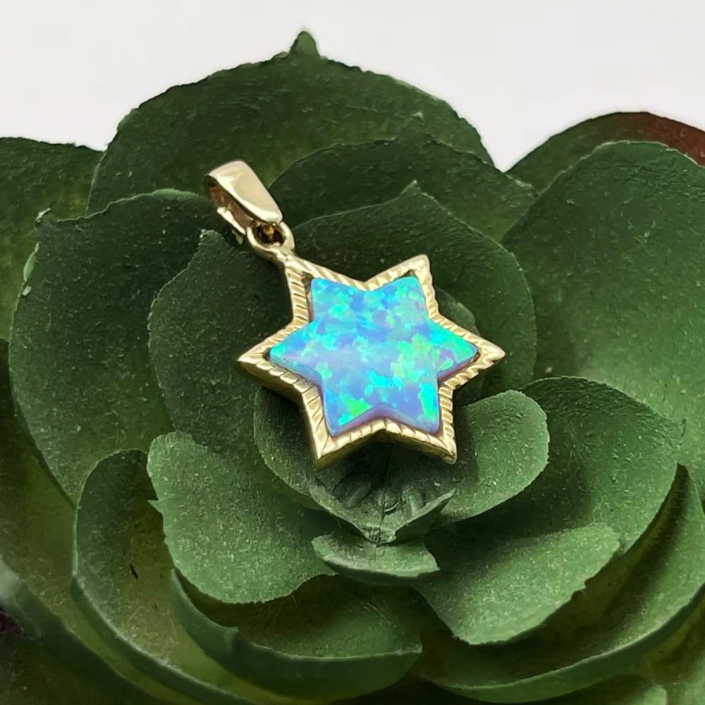 14k Gold Opal Star of David Pendant - Image 2